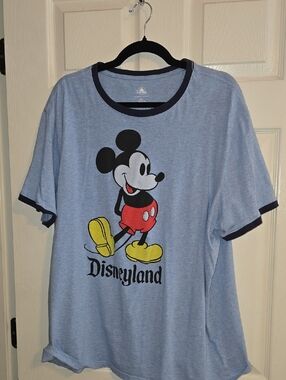 Disney Light Blue Ringer Tee with Mickey Graphic and Navy Trim
